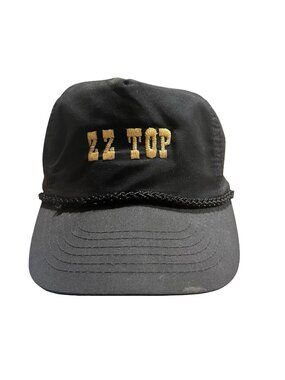 Vintage ZZ Top Snapback Hat Black Gold Embroidered Rope Cap